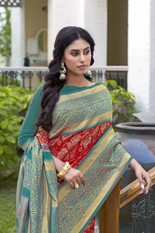 Red_Georgette_Banarasi_Jacquard_Woven_Saree_For_Women_|_With_Blouse_Piece