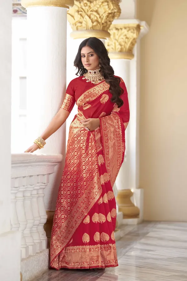 Red_Banarasi_Silk_Blend_Jacquard_Zari_Woven_Saree_For_Women_|_With_Blouse_Piece