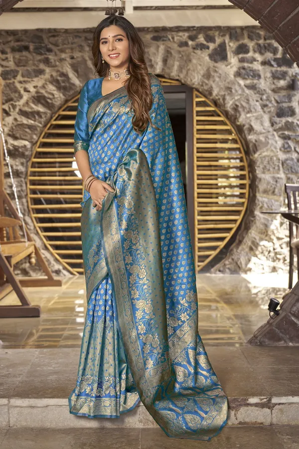 Light_Blue_Georgette_Woven_Banarasi_Jacquard_Saree_For_Women_|_With_Blouse_Piece