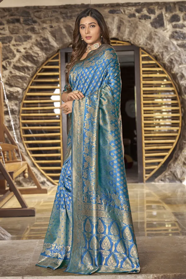 Light_Blue_Georgette_Woven_Banarasi_Jacquard_Saree_For_Women_|_With_Blouse_Piece
