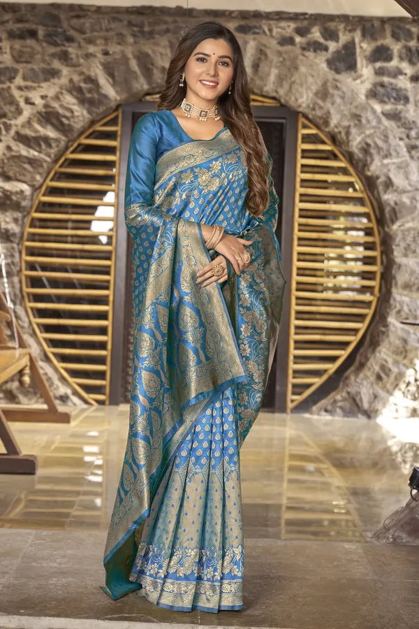 Light_Blue_Georgette_Woven_Banarasi_Jacquard_Saree_For_Women_|_With_Blouse_Piece