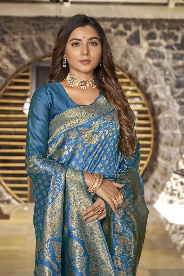 Light_Blue_Georgette_Woven_Banarasi_Jacquard_Saree_For_Women_|_With_Blouse_Piece