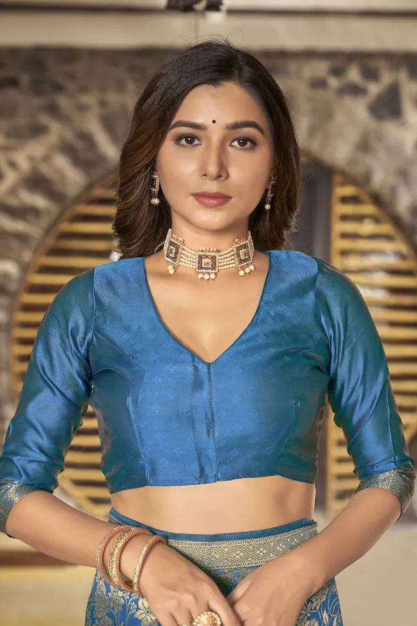 Light_Blue_Georgette_Woven_Banarasi_Jacquard_Saree_For_Women_|_With_Blouse_Piece