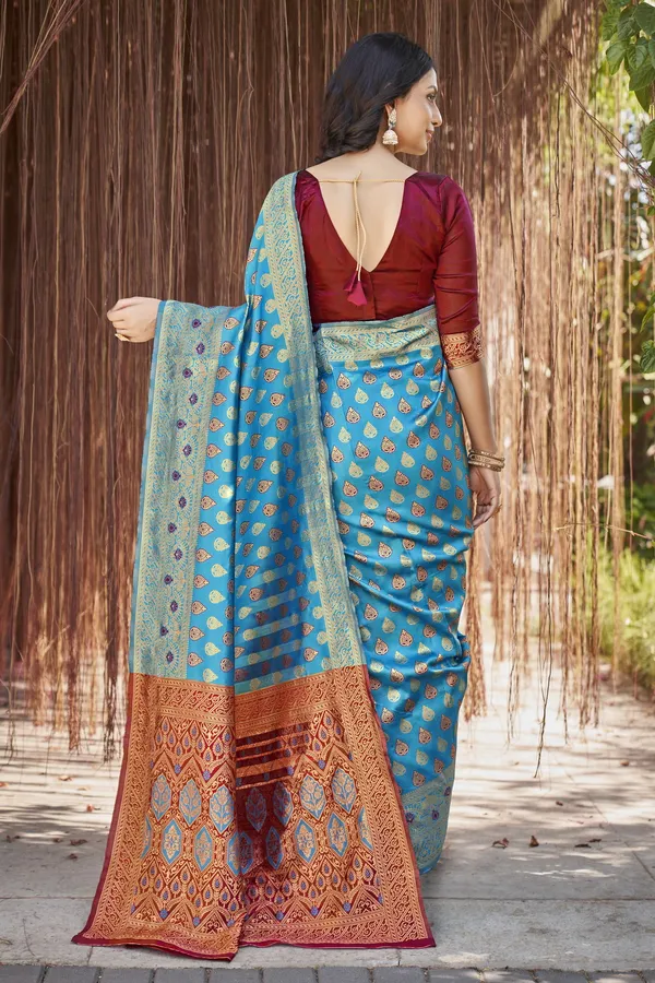Light_Blue_Georgette_Woven_Jacquard_Zari_Saree_For_Women_|_With_Blouse_Piece
