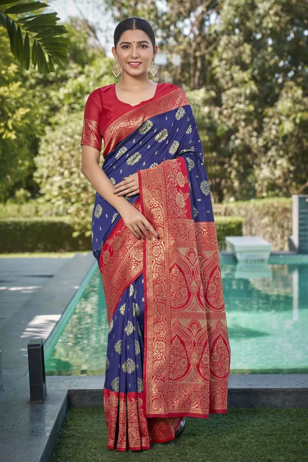 Dark_Blue_Georgette_Jacquard_Golden_Zari_Woven_Saree_For_Women_|_With_Blouse_Piece