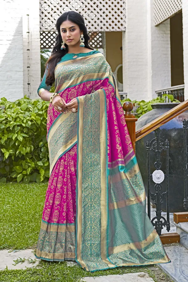 Rani_Pink_Banarasi_Silk_Blend_Jacquard_Woven_Saree_For_Women_|_With_Blouse_Piece