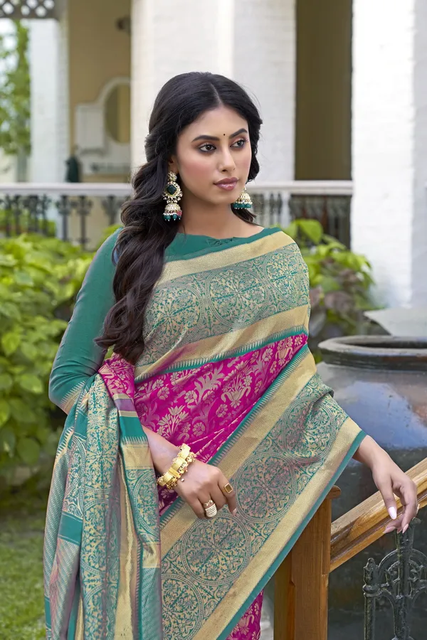 Rani_Pink_Banarasi_Silk_Blend_Jacquard_Woven_Saree_For_Women_|_With_Blouse_Piece