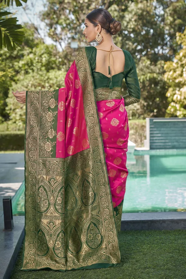 Rani_Pink_Banarasi_Silk_Jacquard_Golden_Zari_Woven_Saree_For_Women_|_With_Blouse_Piece