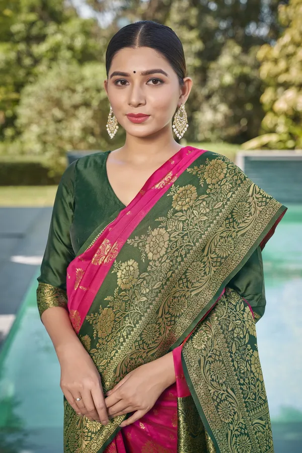 Rani_Pink_Banarasi_Silk_Jacquard_Golden_Zari_Woven_Saree_For_Women_|_With_Blouse_Piece