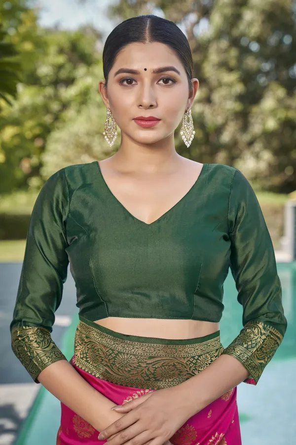 Rani_Pink_Banarasi_Silk_Jacquard_Golden_Zari_Woven_Saree_For_Women_|_With_Blouse_Piece