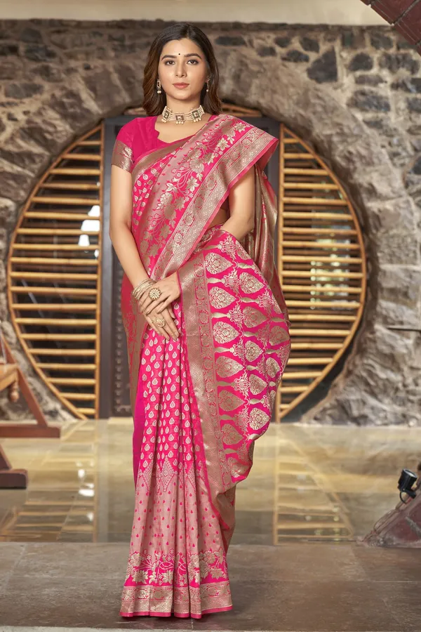 Gajari_Banarasi_Silk_Blend_Jacquard_Zari_Woven_Saree_For_Women_|_With_Blouse_Piece