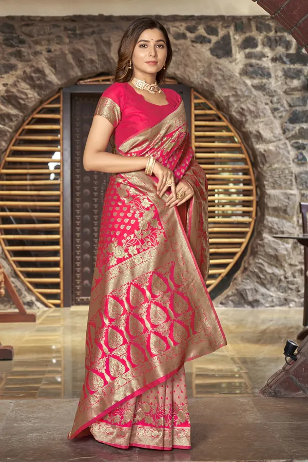 Gajari_Banarasi_Silk_Blend_Jacquard_Zari_Woven_Saree_For_Women_|_With_Blouse_Piece