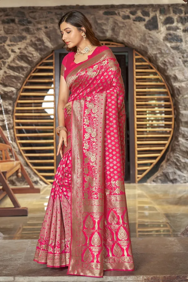 Gajari_Banarasi_Silk_Blend_Jacquard_Zari_Woven_Saree_For_Women_|_With_Blouse_Piece