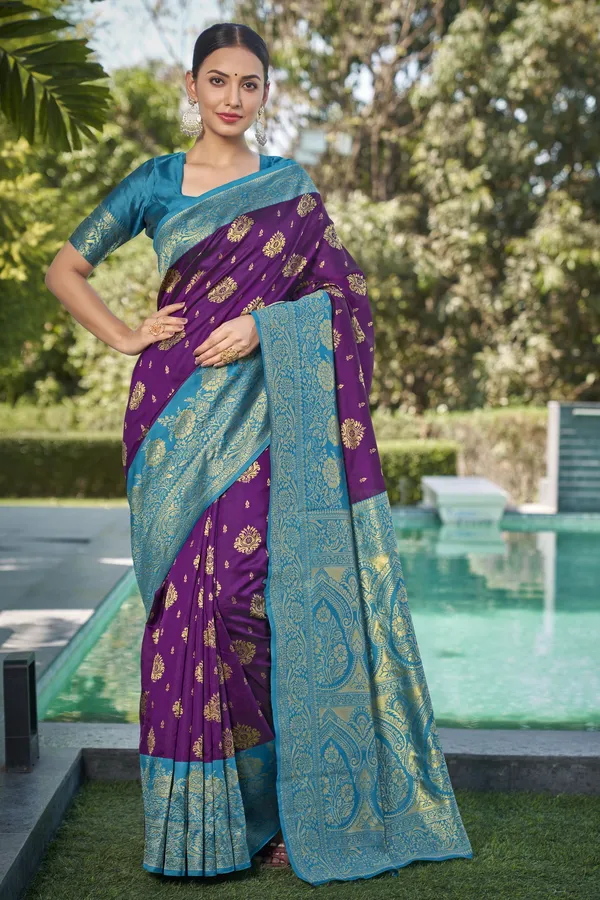 Wine_Kanjivaram_Jacquard_Silk_Blend_Woven_Saree_For_Women_|_With_Blouse_Piece
