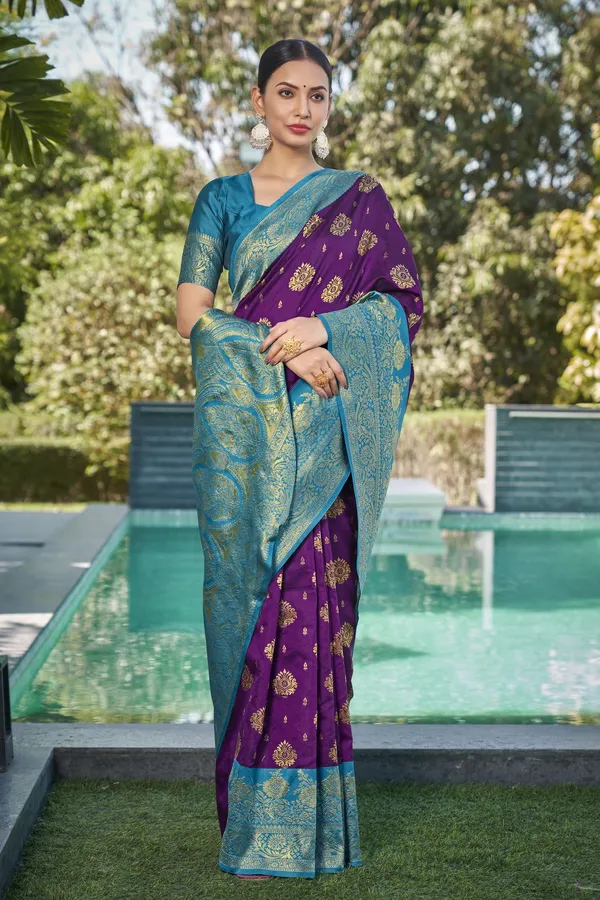Wine_Kanjivaram_Jacquard_Silk_Blend_Woven_Saree_For_Women_|_With_Blouse_Piece