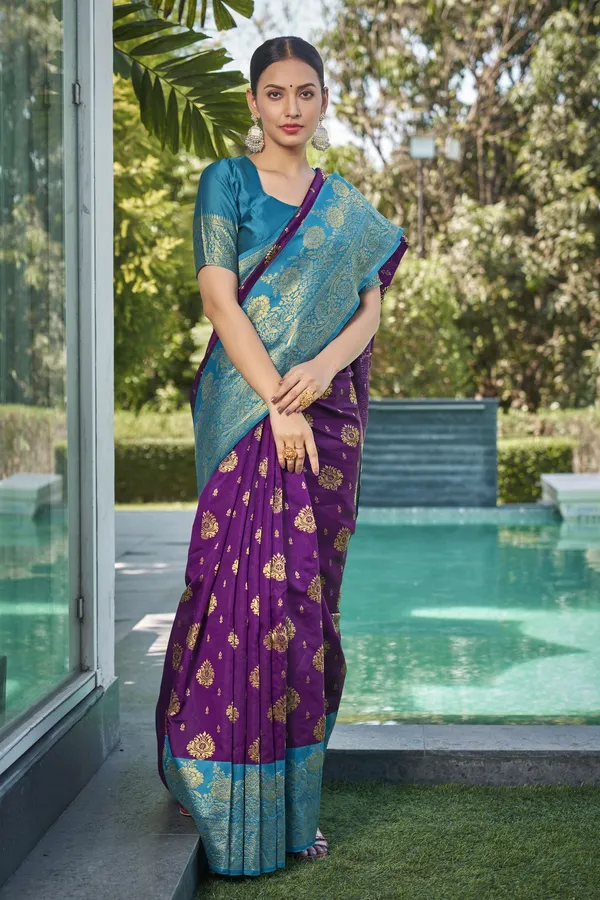 Wine_Kanjivaram_Jacquard_Silk_Blend_Woven_Saree_For_Women_|_With_Blouse_Piece