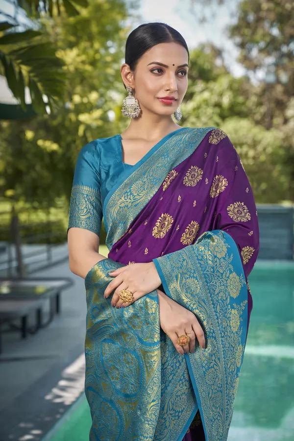 Wine_Kanjivaram_Jacquard_Silk_Blend_Woven_Saree_For_Women_|_With_Blouse_Piece