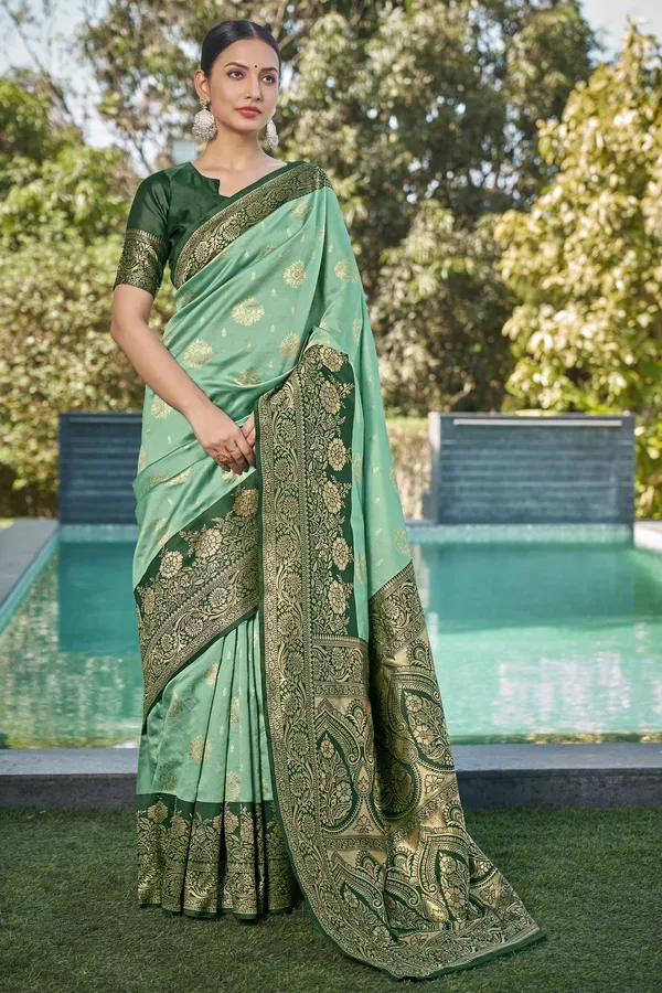 Light_Green_Georgette_Jacquard_Zari_Woven_Saree_For_Women_|_With_Blouse_Piece