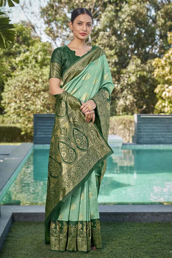Light_Green_Georgette_Jacquard_Zari_Woven_Saree_For_Women_|_With_Blouse_Piece