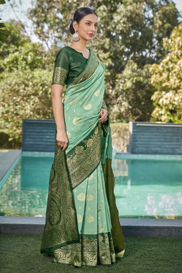 Light_Green_Georgette_Jacquard_Zari_Woven_Saree_For_Women_|_With_Blouse_Piece