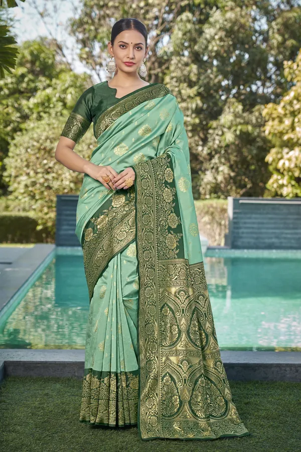 Light_Green_Georgette_Jacquard_Zari_Woven_Saree_For_Women_|_With_Blouse_Piece