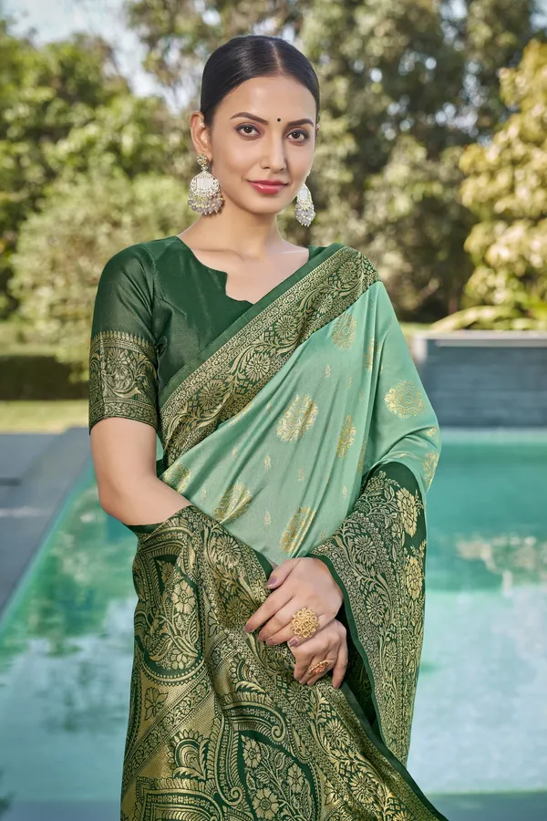 Light_Green_Georgette_Jacquard_Zari_Woven_Saree_For_Women_|_With_Blouse_Piece