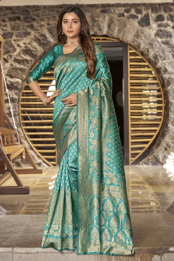 Light_Green_Georgette_Woven_Banarasi_Jacquard_Saree_For_Women_|_With_Blouse_Piece