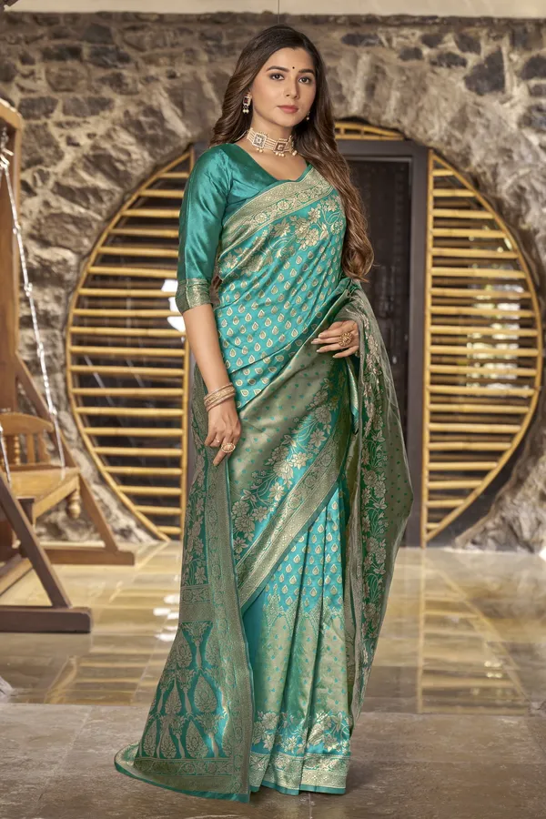 Light_Green_Georgette_Woven_Banarasi_Jacquard_Saree_For_Women_|_With_Blouse_Piece