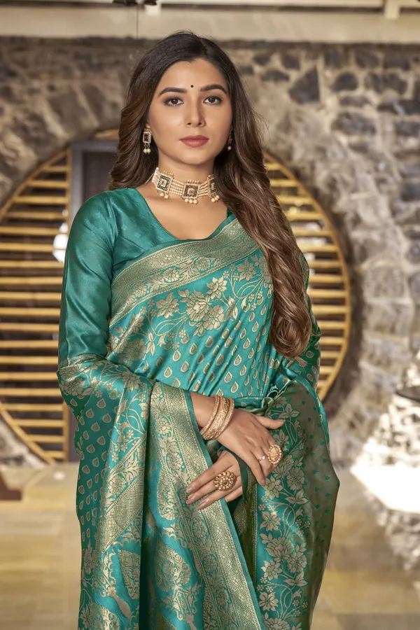 Light_Green_Georgette_Woven_Banarasi_Jacquard_Saree_For_Women_|_With_Blouse_Piece