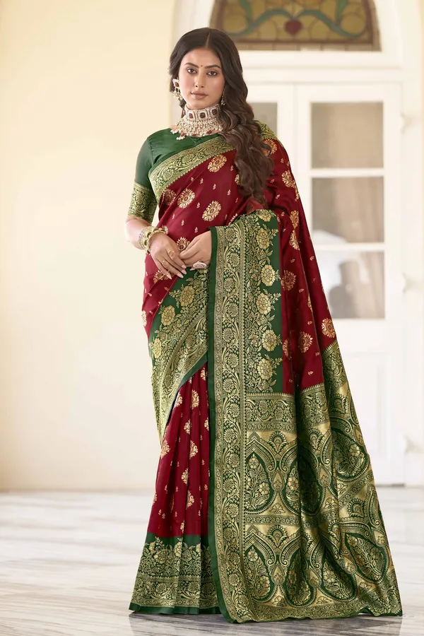 Maroon_Georgette_Kanjivaram_Jacquard_Woven_Zari_Saree_For_Women_|_With_Blouse_Piece