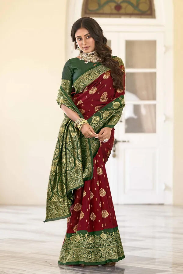 Maroon_Georgette_Kanjivaram_Jacquard_Woven_Zari_Saree_For_Women_|_With_Blouse_Piece