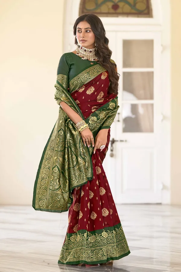 Maroon_Georgette_Kanjivaram_Jacquard_Woven_Zari_Saree_For_Women_|_With_Blouse_Piece
