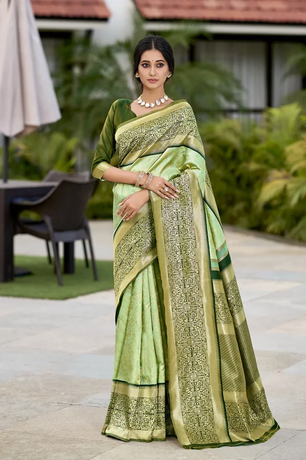 Light_Green_Banarasi_Silk_Jacquard_Golden_Zari_Woven_Saree_For_Women_|_With_Blouse_Piece
