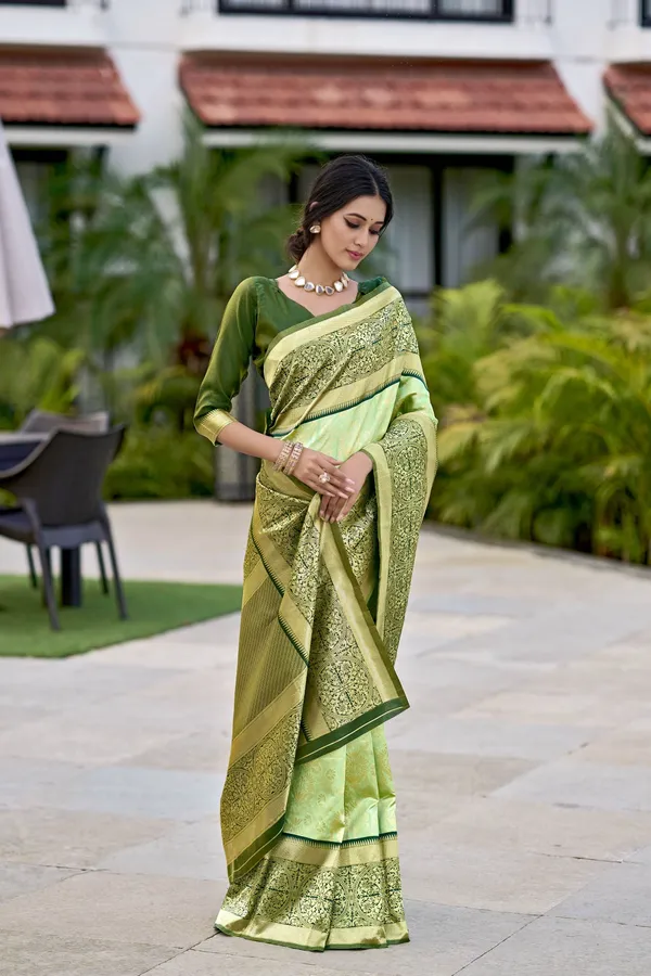 Light_Green_Banarasi_Silk_Jacquard_Golden_Zari_Woven_Saree_For_Women_|_With_Blouse_Piece
