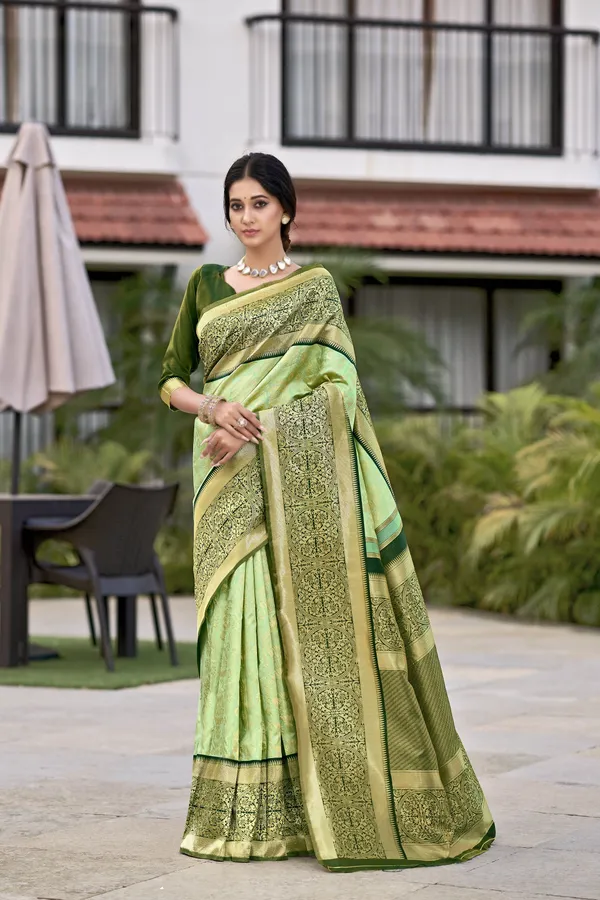 Light_Green_Banarasi_Silk_Jacquard_Golden_Zari_Woven_Saree_For_Women_|_With_Blouse_Piece