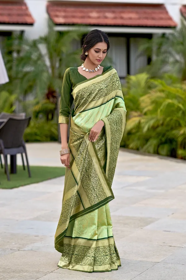 Light_Green_Banarasi_Silk_Jacquard_Golden_Zari_Woven_Saree_For_Women_|_With_Blouse_Piece
