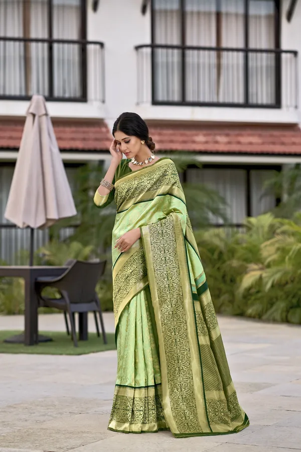 Light_Green_Banarasi_Silk_Jacquard_Golden_Zari_Woven_Saree_For_Women_|_With_Blouse_Piece