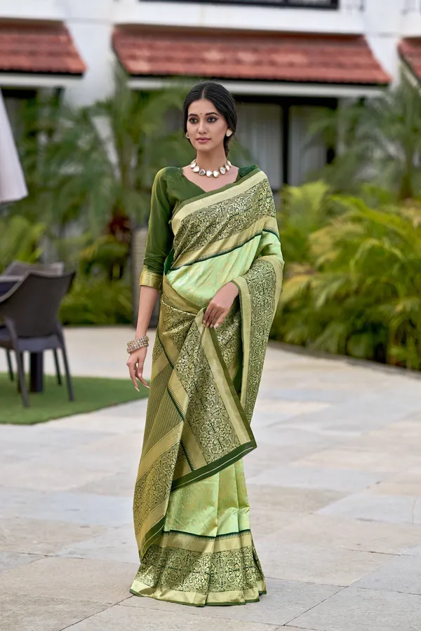 Light_Green_Banarasi_Silk_Jacquard_Golden_Zari_Woven_Saree_For_Women_|_With_Blouse_Piece