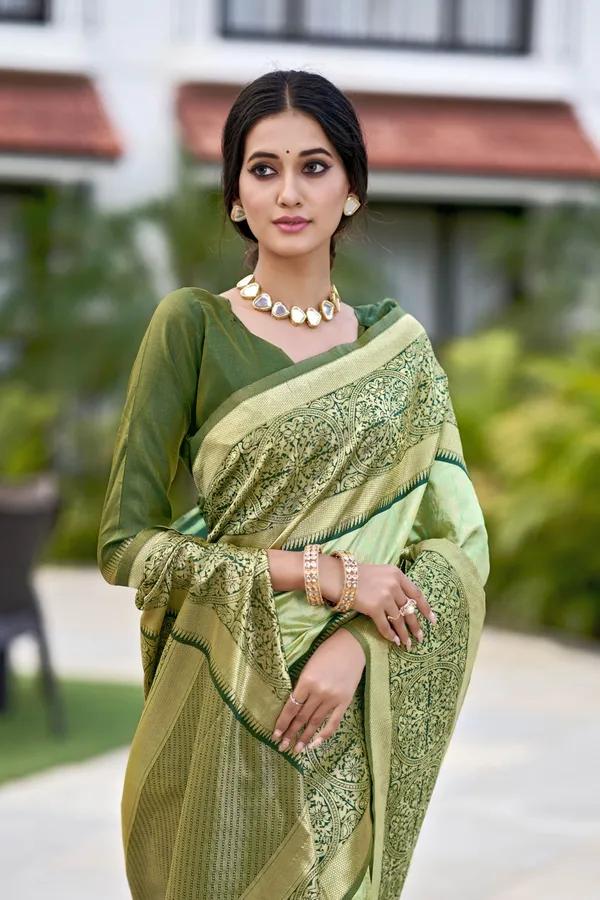 Light_Green_Banarasi_Silk_Jacquard_Golden_Zari_Woven_Saree_For_Women_|_With_Blouse_Piece