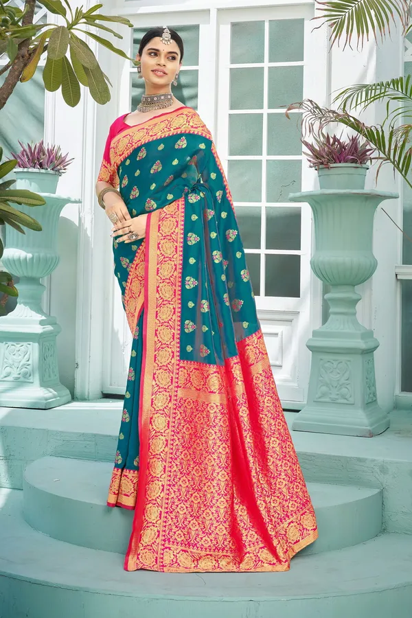 Light_Blue_Banarasi_Silk_Jacquard_Woven_Meenakari_Saree_For_Women_|_With_Blouse_Piece