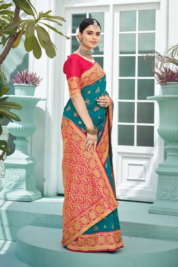 Light_Blue_Banarasi_Silk_Jacquard_Woven_Meenakari_Saree_For_Women_|_With_Blouse_Piece