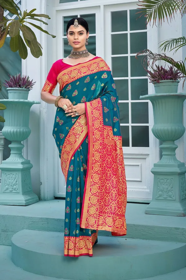 Light_Blue_Banarasi_Silk_Jacquard_Woven_Meenakari_Saree_For_Women_|_With_Blouse_Piece