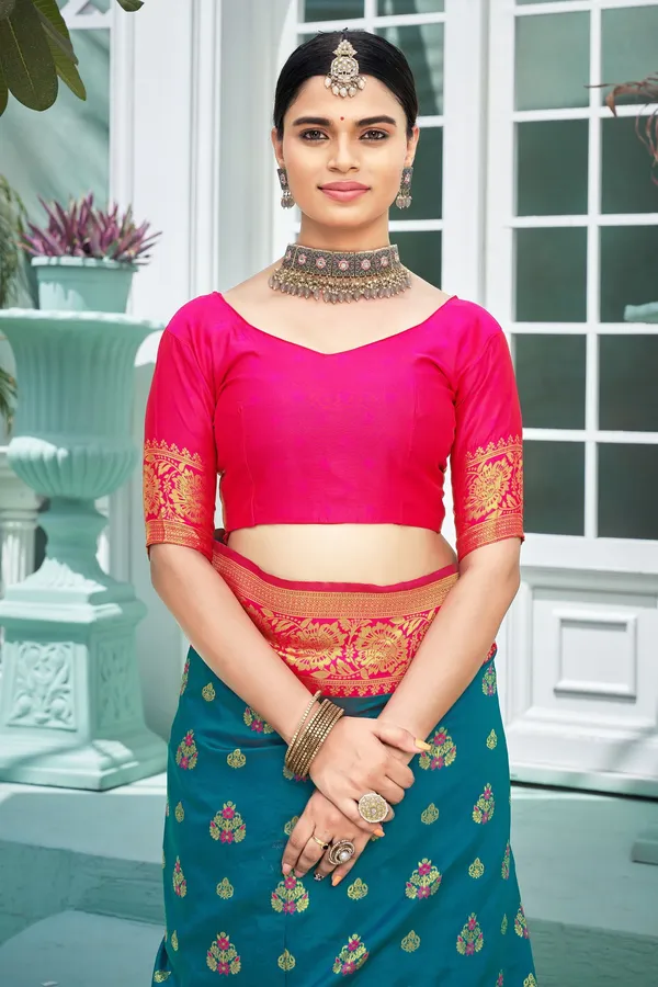 Light_Blue_Banarasi_Silk_Jacquard_Woven_Meenakari_Saree_For_Women_|_With_Blouse_Piece