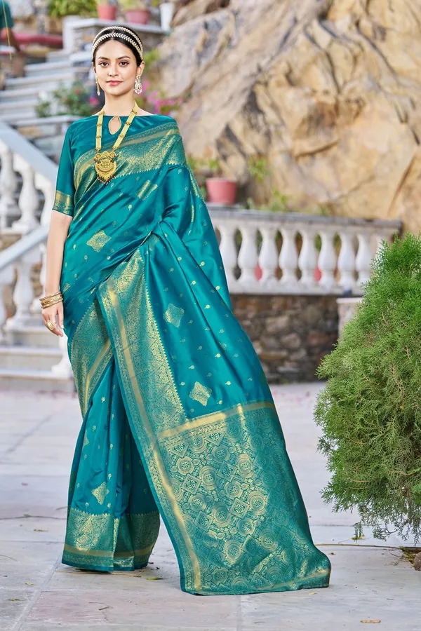 Light_Blue_Georgette_Woven_Banarasi_Jacquard_Saree_For_Women_|_With_Blouse_Piece