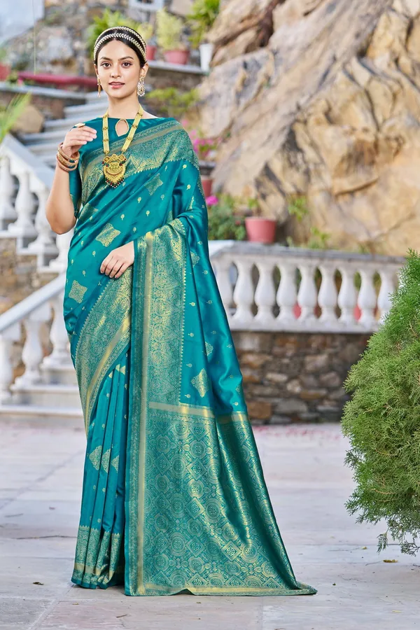 Light_Blue_Georgette_Woven_Banarasi_Jacquard_Saree_For_Women_|_With_Blouse_Piece