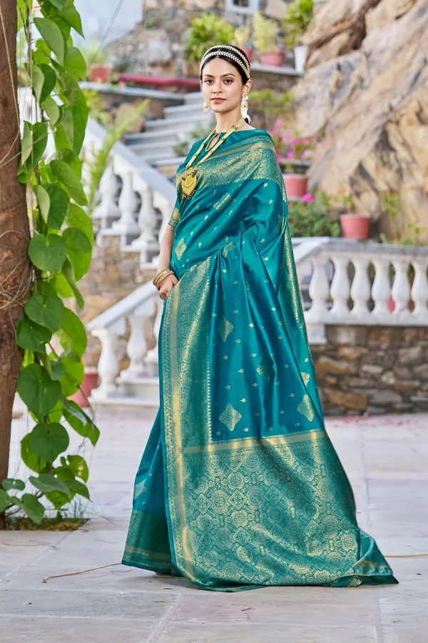 Light_Blue_Georgette_Woven_Banarasi_Jacquard_Saree_For_Women_|_With_Blouse_Piece