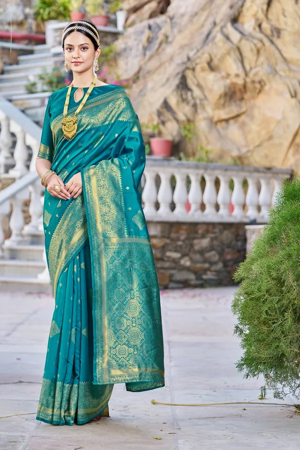 Light_Blue_Georgette_Woven_Banarasi_Jacquard_Saree_For_Women_|_With_Blouse_Piece