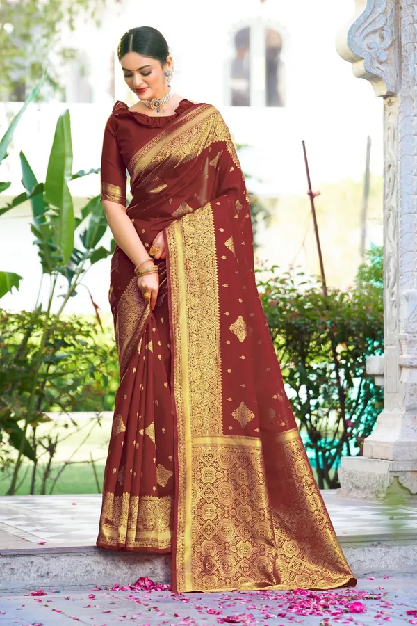 Maroon_Banarasi_Jacquard_Silk_Blend_Woven_Saree_For_Women_|_With_Blouse_Piece
