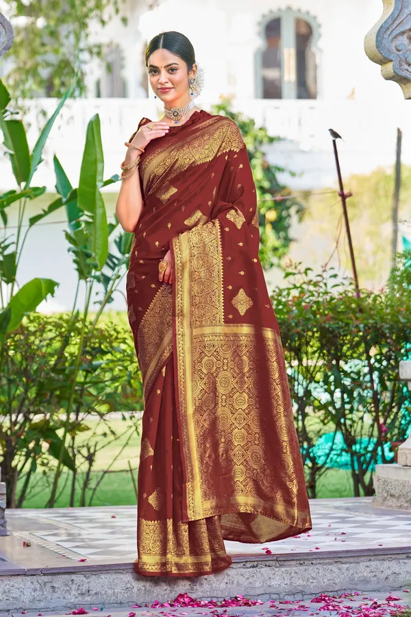 Maroon_Banarasi_Jacquard_Silk_Blend_Woven_Saree_For_Women_|_With_Blouse_Piece