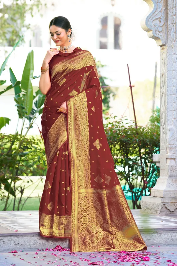 Maroon_Banarasi_Jacquard_Silk_Blend_Woven_Saree_For_Women_|_With_Blouse_Piece